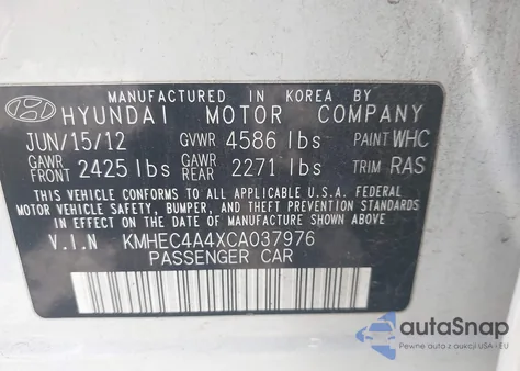 2012 Hyundai Sonata Hybrid from USA, damaged, VIN KMHEC4A4XCA037976